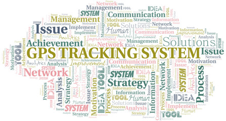 Gps Tracking System typography vector word cloud.