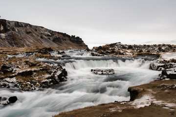 River stream in wintertime. Iceland, Europe.