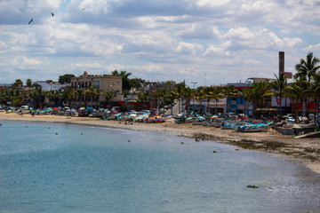 Main avenue of the city of Mazatlan on the shore of the beach (Malecon) photographs during the morning