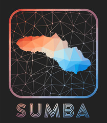 Sumba map design. Vector low poly map of the island. Sumba icon in geometric style. The island shape with polygnal gradient and mesh on dark background.