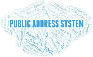 Public Address System typography vector word cloud.