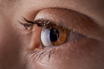 Close up image of human eye with tear drops