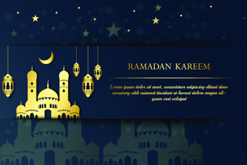 Ornate horizontal vector banner, vintage lanterns for Ramadan wishing. Decorin Eastern style. Islamic background.Ramadan Kareem greeting card, advertising, discount, poster.