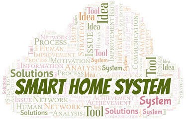 Obraz premium Smart Home System typography vector word cloud.