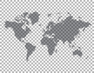 Fototapeta na wymiar trasparent world map on transparent background