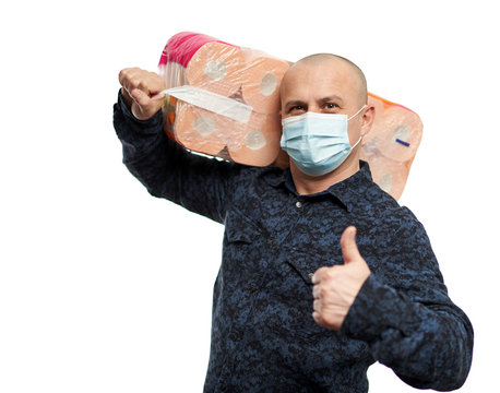 Man With Huge Bag Of Toilet Paper