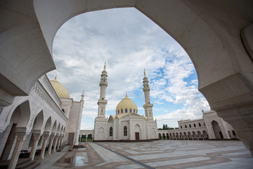 Beautiful white mosque in the city of Bulgar with a beautiful sky. Without people