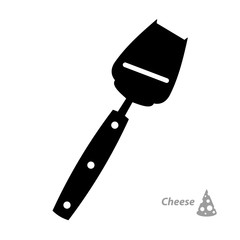 Black silhouette of a cheese knife, white background. Isolated object. Symbol, kitchen appliance. Vector illustration