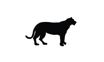 tiger silhouette, black pattern side view illustration isolated on white background