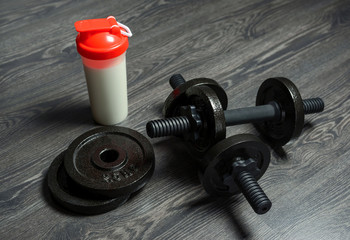 dumbbells on the floor, fitness at home, background