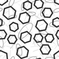 Abstract geometric figures seamless pattern background sketch engraving vector illustration. T-shirt apparel print design. Scratch board imitation. Black and white hand drawn image.