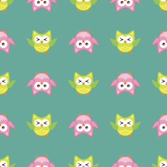 Owl stylized art seemless pattern green colors - 342098693