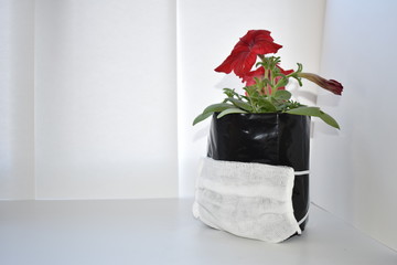 flowers in a medical mask