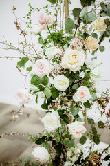 bouquet of white roses on white background wedding decoration