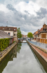 Houses next to canal in Amiens, France