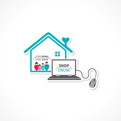 Illustration for Stay Home, Stay Safe and Online shopping with free and express delivery Concept