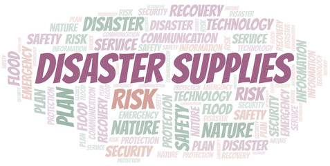 Obraz premium Disaster Supplies typography vector word cloud.