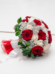 Beautiful bouquet, bridal bouquet, flowers of the bride. Marriage day setting