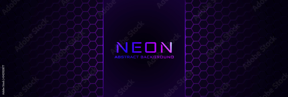 Poster abstract neon background with violet light, line and texture. vector banner design in dark night col