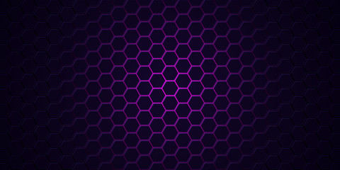Abstract neon background with violet light, line and texture. Vector banner design in dark night colour