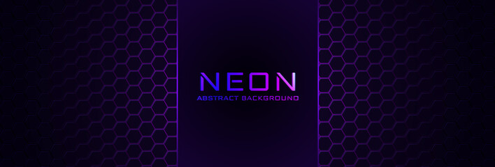 Abstract neon background with violet light, line and texture. Vector banner design in dark night colour