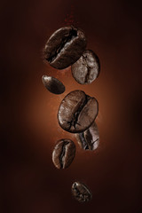 Fototapeta premium Fresh roasted falling coffee beans concept