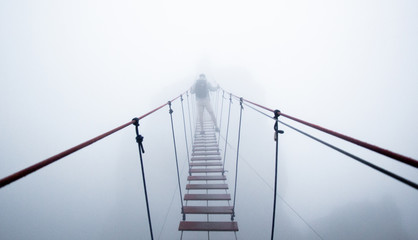 Man on the bridge in the fog-Crimea, AI Petri mountain