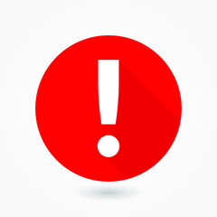 Attention caution sign icon. Exclamation mark. Hazard warning symbol. Flat design button. Warning stamp. Error. Alert icon. Danger. Prompt. Problem sign. Beware information. Important icon.