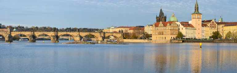 Panorama of the Charles Bridge in Prague.