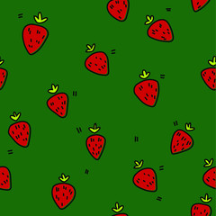 Pattern of cute fruits in cartoon style. Strawberry. Vector hand drawn textures. Hipster grunge drawings. Hand drawing isolated boho illustration.