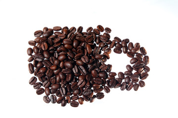 Fresh coffee cup from coffee beans  on white background.