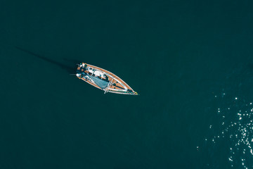 Sailboat overboard photographed with drone