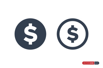 Dollar Icon. Fill and Linear Style isolated on white background. Flat Vector Icon Design Template Element