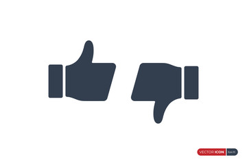 Hand Thumb Up and Hand Thumb Down Icon. Like and Dislike Symbol. Flat Vector Icon Design Template Element.