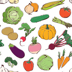 Seamless pattern with hand drawn vegetables