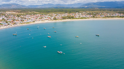 Obraz premium Aerial view of Pinheira beach, in Palhoça. Beautiful beach in Santa Catarina, Brazil