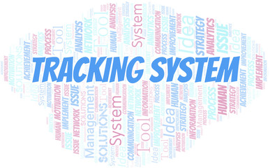 Tracking System typography vector word cloud.