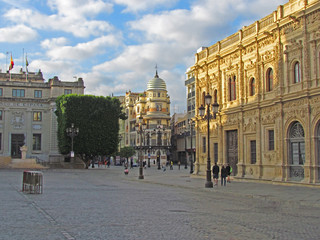 Obraz premium View of the Mudejar-style building of the hotel Adriatica in Seville. Spain, Seville, October, 2016.