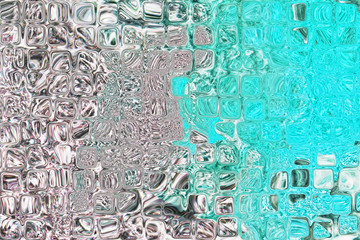 Turquoise and silver divided cube shape geometric pattern wallpaper. Abstract background.