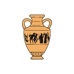 Isolated yellow ancient Greek pottery vase with human figures