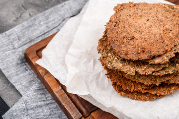 Beer snack on concrete background. Close-up. Space