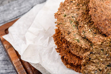 Beer snack on concrete background. Close-up. Space