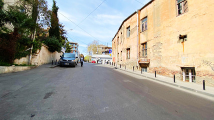 TBILISI, GEORGIA - APRIL 18, 2020: Empty Tbilisi, Street is normally gridlocked with shoppers and traffic.