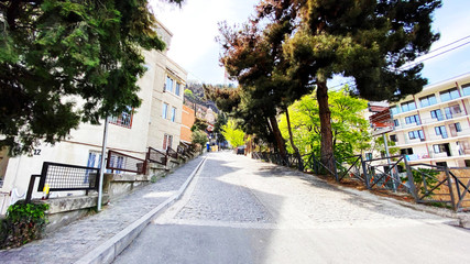TBILISI, GEORGIA - APRIL 18, 2020: Empty Tbilisi, Street is normally gridlocked with shoppers and traffic.