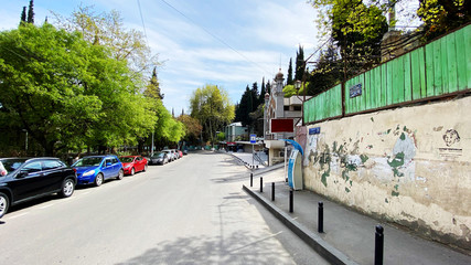 TBILISI, GEORGIA - APRIL 18, 2020: Empty Tbilisi, Street is normally gridlocked with shoppers and traffic.