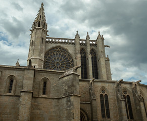 Fototapeta na wymiar Basilica of Saints Nazarius and Celsus on a very cloudy day. Basilique des Saints Nazaire et Celse, Carcassonne, France.