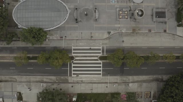 2020 - Aerial Top Down Of Empty Abandoned Streets Of Los Angeles During Corona Virus Outbreak Epidemic.