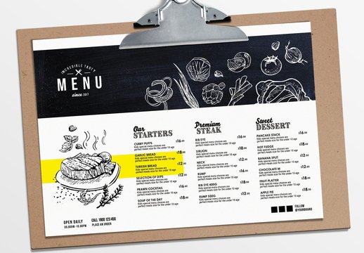Landscape Food Menu Layout with Vegetable Illustrations