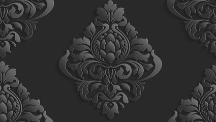 Vector damask seamless pattern background. Elegant luxury texture for wallpapers, backgrounds and page fill. 3D elements with shadows and highlights.