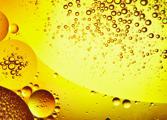 Sunflower Oil bubbles drops, macro photography